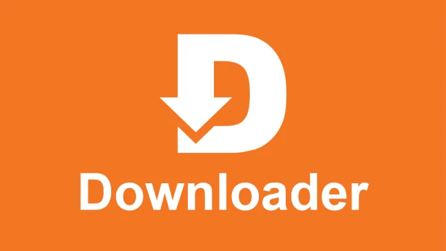 Icône officielle orange de Downloader, avec un D et une flèche blanche